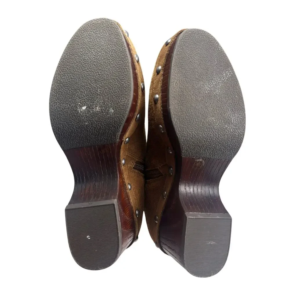Lucky Brand | Women | Yasamin Studded Tan Suede Leather Heeled Booties | 5.5 M